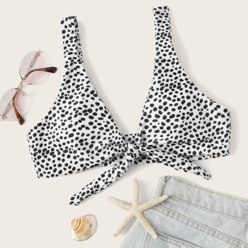 SHEIN white polka dot tie bikini top w padding